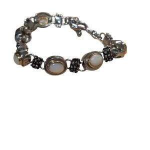 Silver And White Bead Bracelet